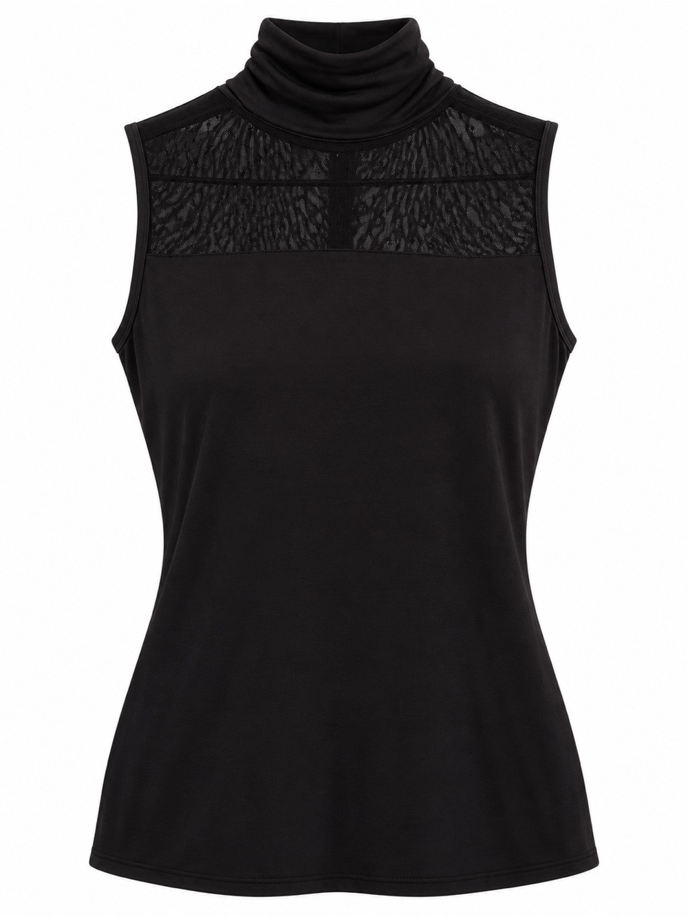 Karen Millen Black Sleeveless Turtleneck Top with Lace Yoke